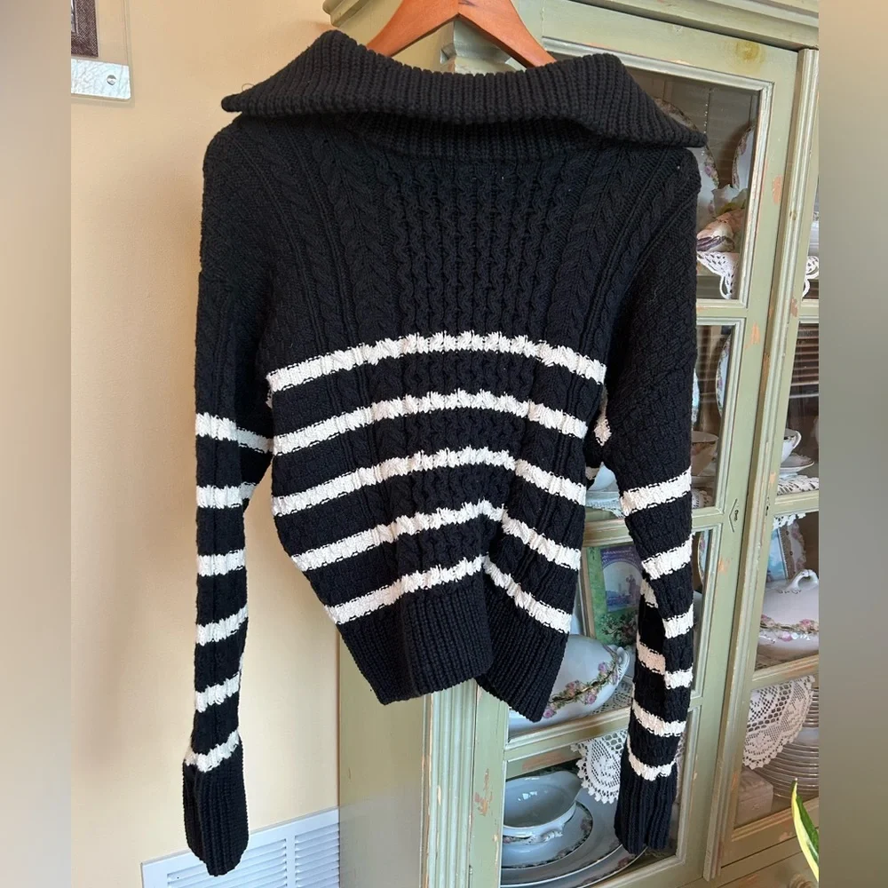 La Ligne x Target Black/White Striped Cotton Blend Shawl Zip Sweater Large NWT